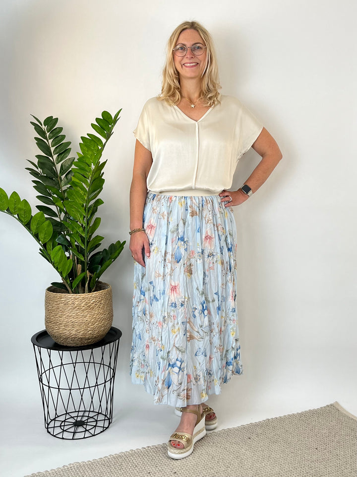 Rock im Knitterlook, floral-bedruckt, hellblau von Bella Vita - Mode &amp; Lifestyle