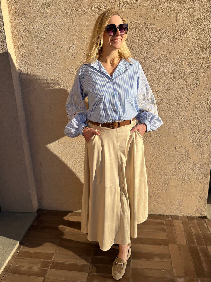 Lederimitat-Rock mit Ziergürtel, beige von Bella Vita - Mode &amp; Lifestyle
