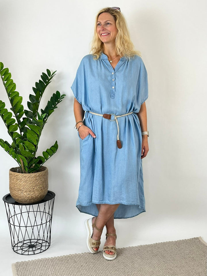 Sommerkleid mit Ziergürtel, blue denim