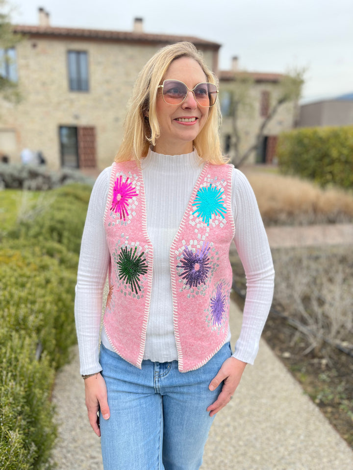 Strickweste mit Pailletten, rosa von Bella Vita - Mode &amp; Lifestyle