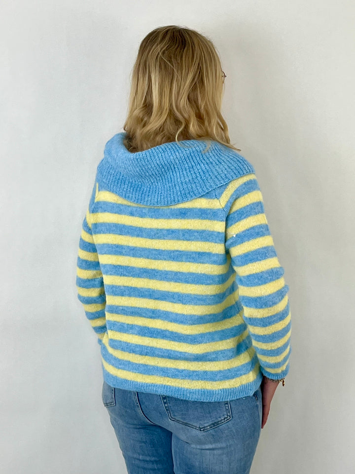 Ringelpulli mit weitem Kragen, blau-gelb von Bella Vita - Mode & Lifestyle