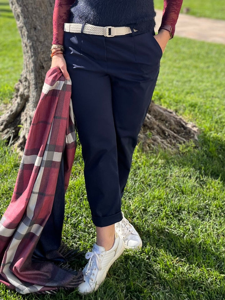 Jerseyhose mit Ziergürtel, marine