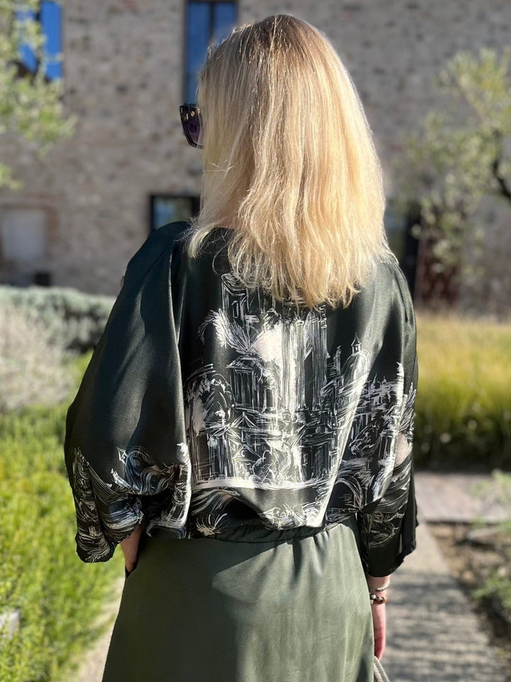 Blusentunika mit Seidenanteil, khaki