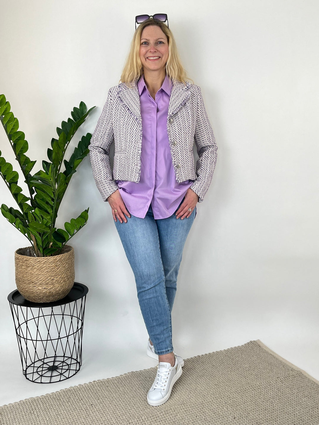 Jacquard-Blazer, lila-weiß von Bella Vita - Mode &amp; Lifestyle