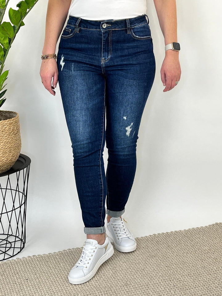 Jeans slim-fit, used-look, dark blue von Bella Vita - Mode &amp; Lifestyle