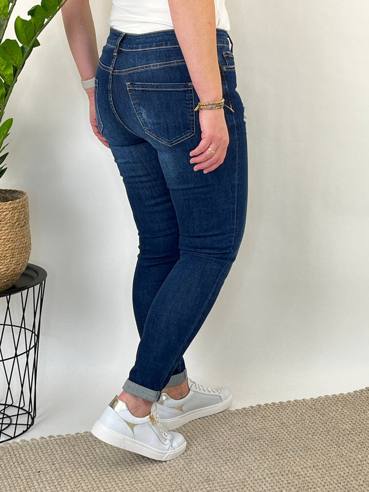 Jeans slim-fit, used-look, dark blue von Bella Vita - Mode &amp; Lifestyle