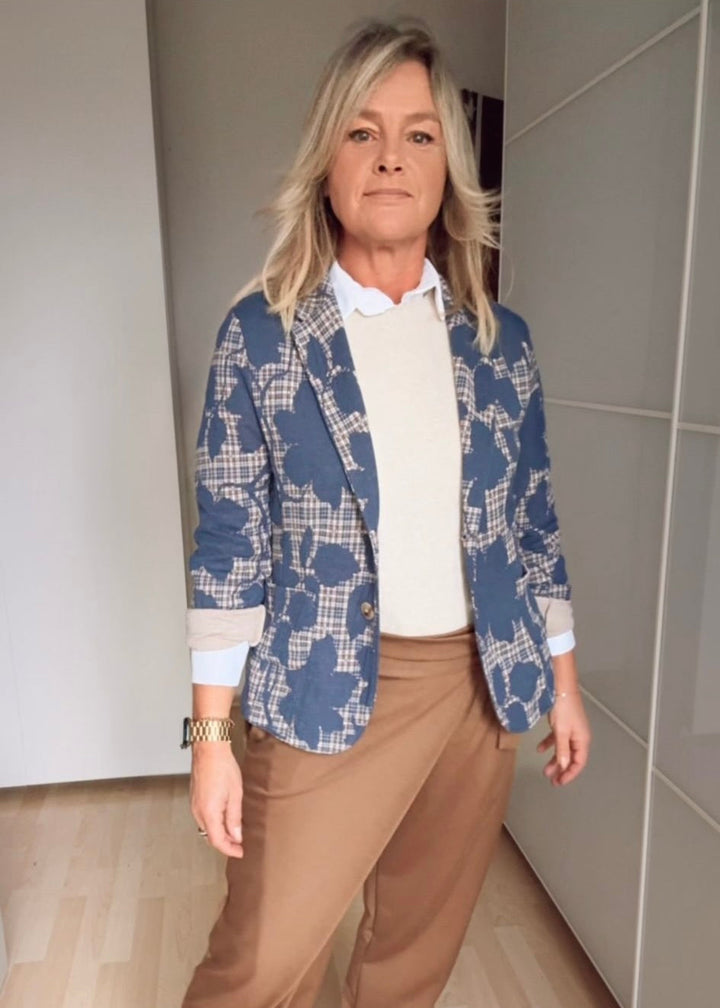 Jersey-Blazer Mustermix floral-kariert, marine von Bella Vita - Mode &amp; Lifestyle