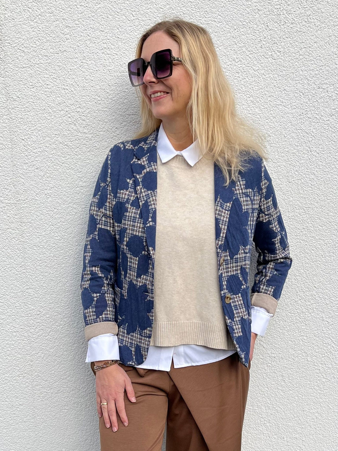 Jersey-Blazer Mustermix floral-kariert, marine von Bella Vita - Mode & Lifestyle