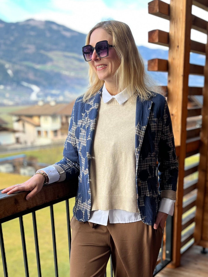 Jersey-Blazer Mustermix floral-kariert, marine von Bella Vita - Mode &amp; Lifestyle