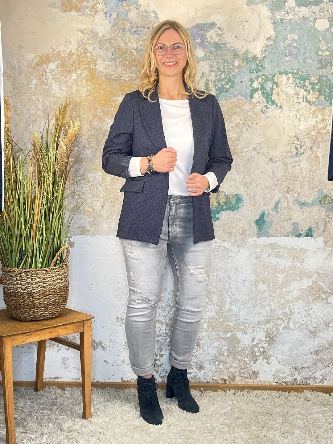 Jersey-Blazer gepunktet, marine von Bella Vita - Mode &amp; Lifestyle