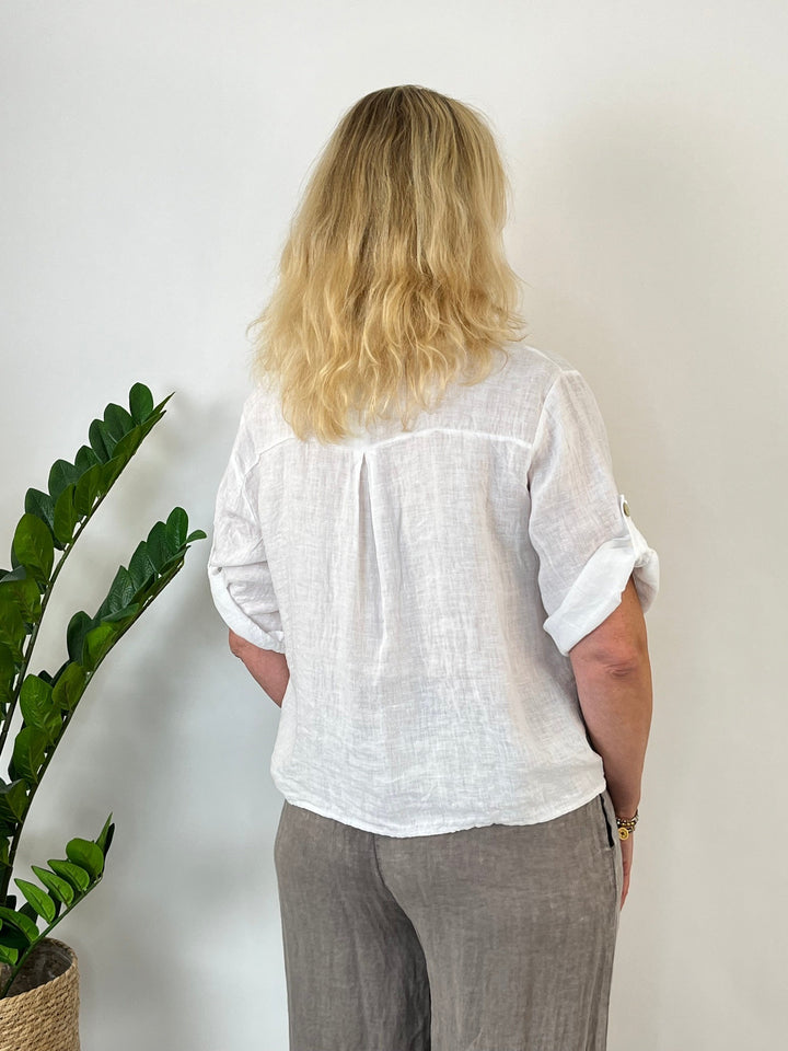 Knotenbluse aus Leinen, weiß von Bella Vita - Mode &amp; Lifestyle