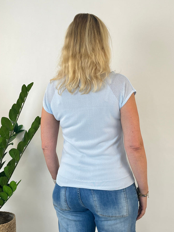 Kurzarm-Pullover mit Netzeinsatz oben von Bella Vita - Mode &amp; Lifestyle