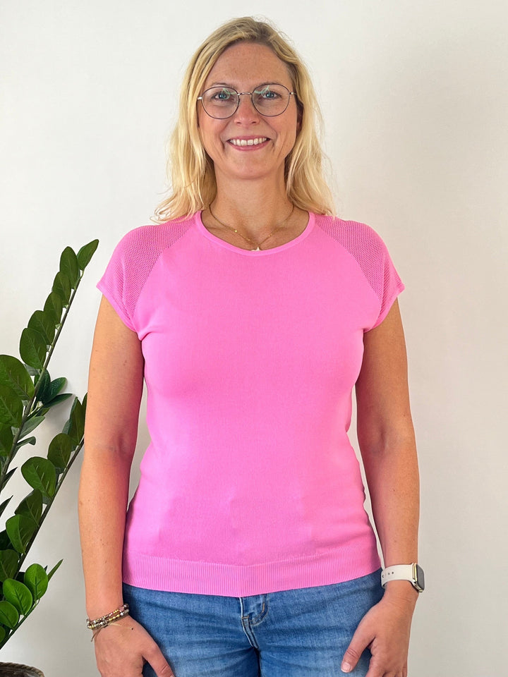 Kurzarm-Pullover mit Netzeinsatz oben Pink One Size von Bella Vita - Mode &amp; Lifestyle