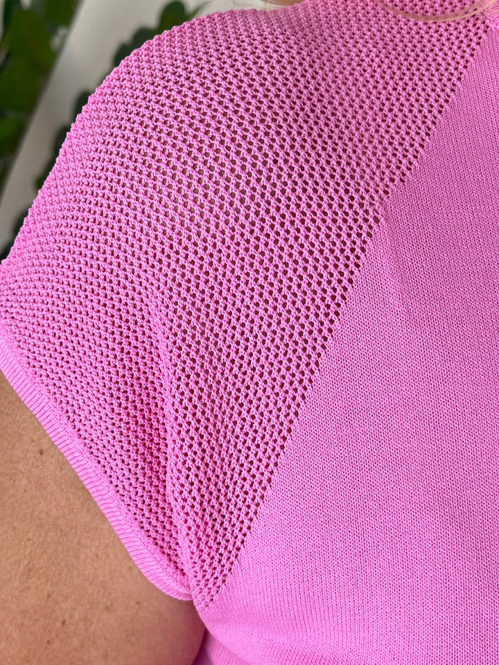 Kurzarm-Pullover mit Netzeinsatz oben von Bella Vita - Mode &amp; Lifestyle
