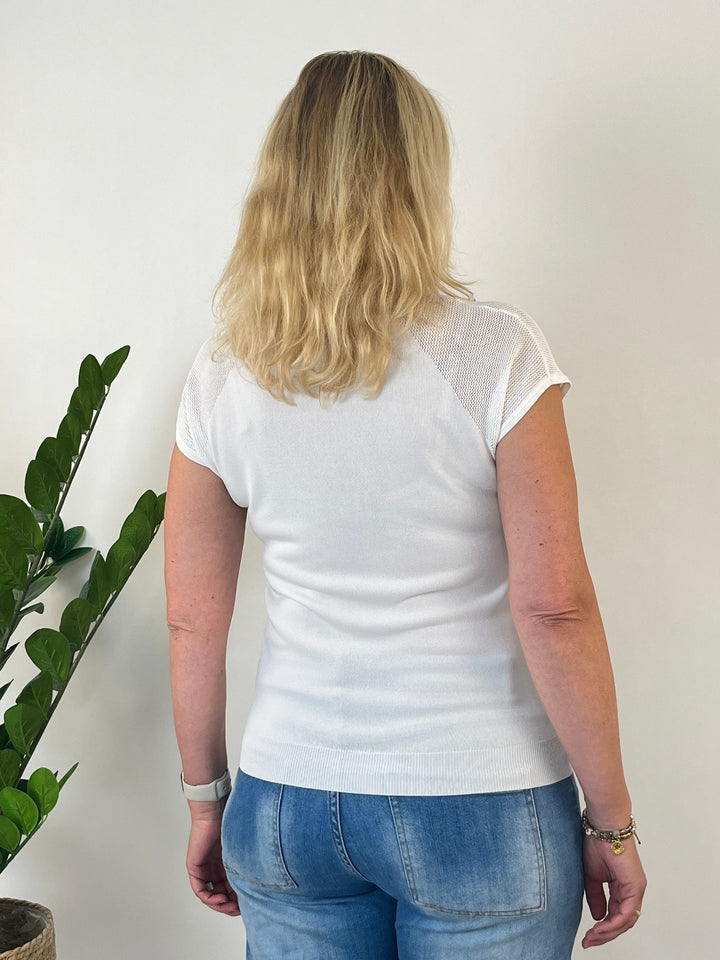 Kurzarm-Pullover mit Netzeinsatz oben von Bella Vita - Mode &amp; Lifestyle