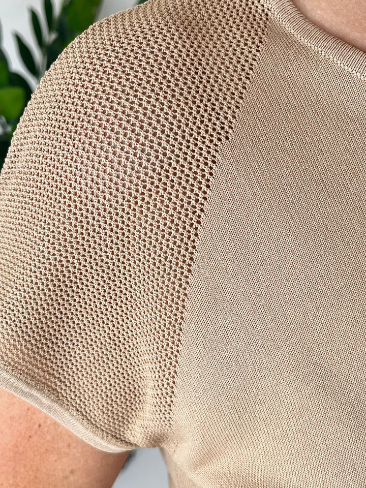 Kurzarm-Pullover mit Netzeinsatz oben von Bella Vita - Mode &amp; Lifestyle