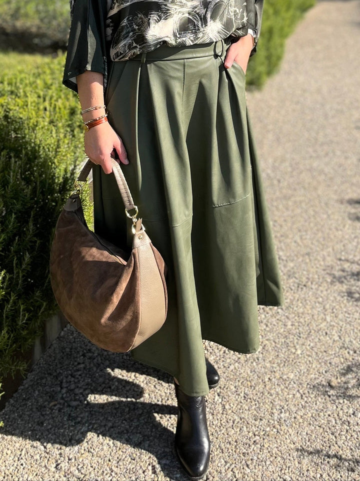 Lederimitat-Rock mit Ziergürtel, khaki von Bella Vita - Mode &amp; Lifestyle