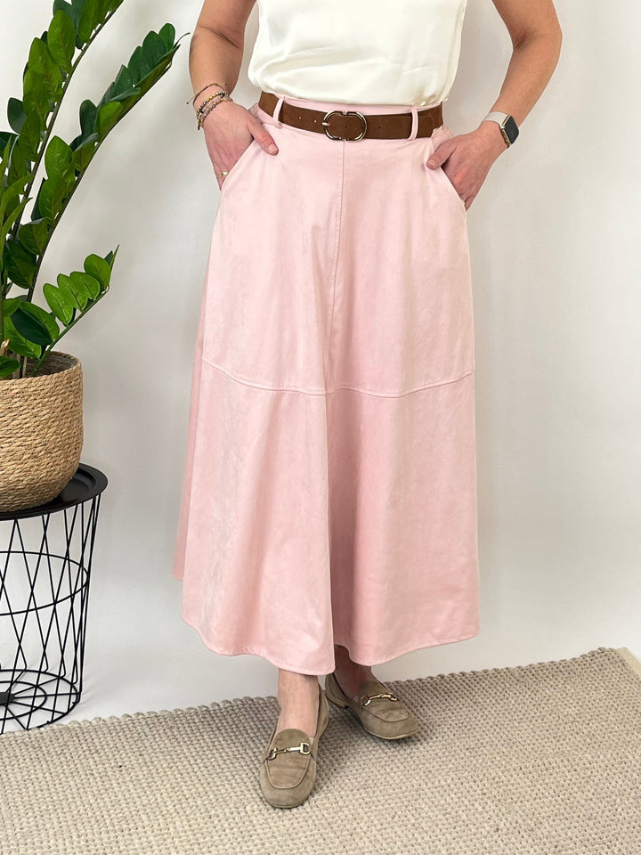 Lederimitat-Rock mit Ziergürtel, rosa von Bella Vita - Mode &amp; Lifestyle