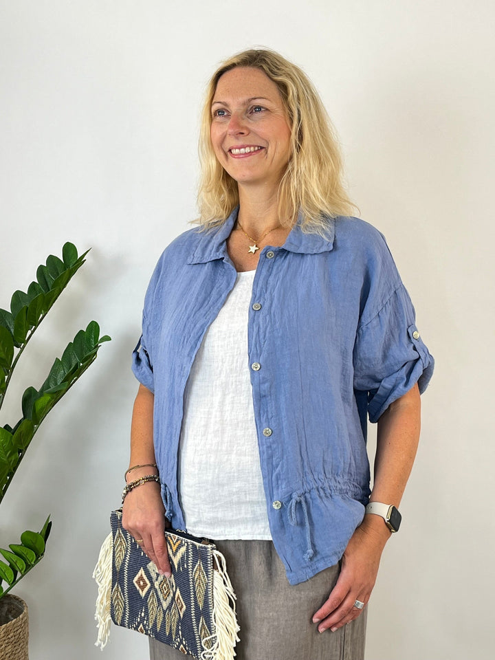 Leinen-Blusenjacke mit Tunnelzug, jeansblau von Bella Vita - Mode &amp; Lifestyle
