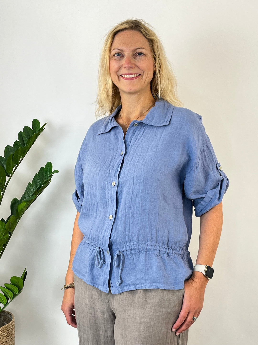 Leinen-Blusenjacke mit Tunnelzug, jeansblau von Bella Vita - Mode &amp; Lifestyle