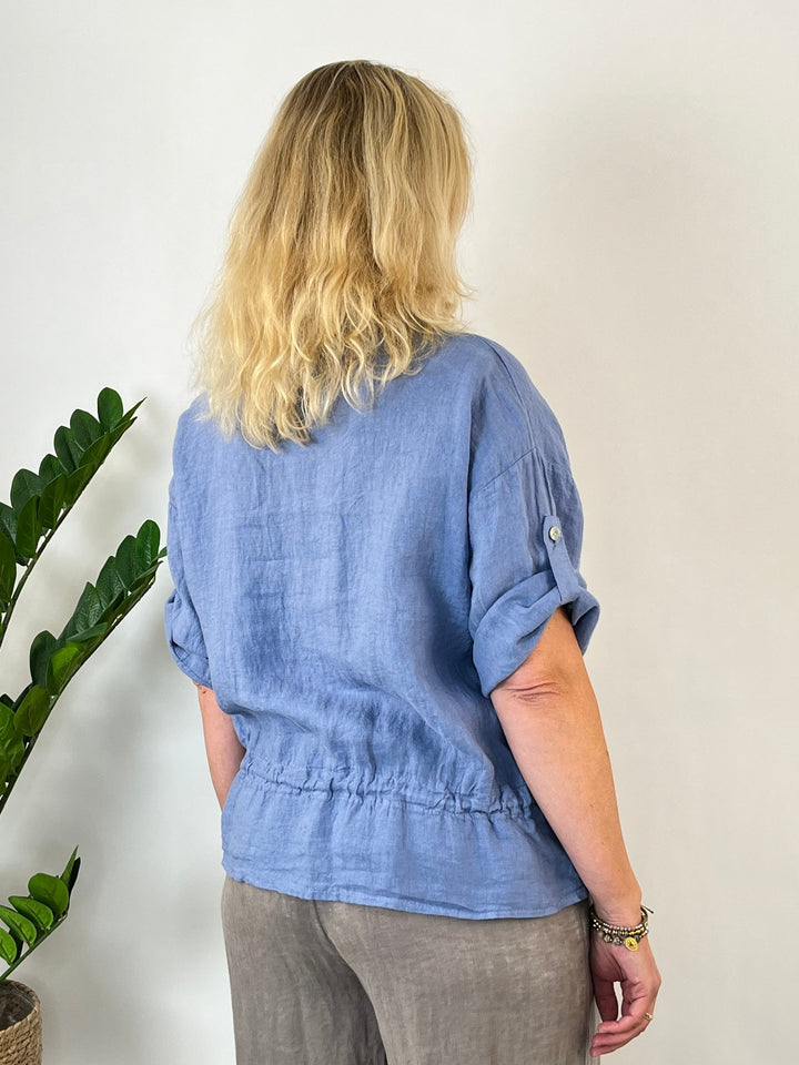 Leinen-Blusenjacke mit Tunnelzug, jeansblau von Bella Vita - Mode &amp; Lifestyle