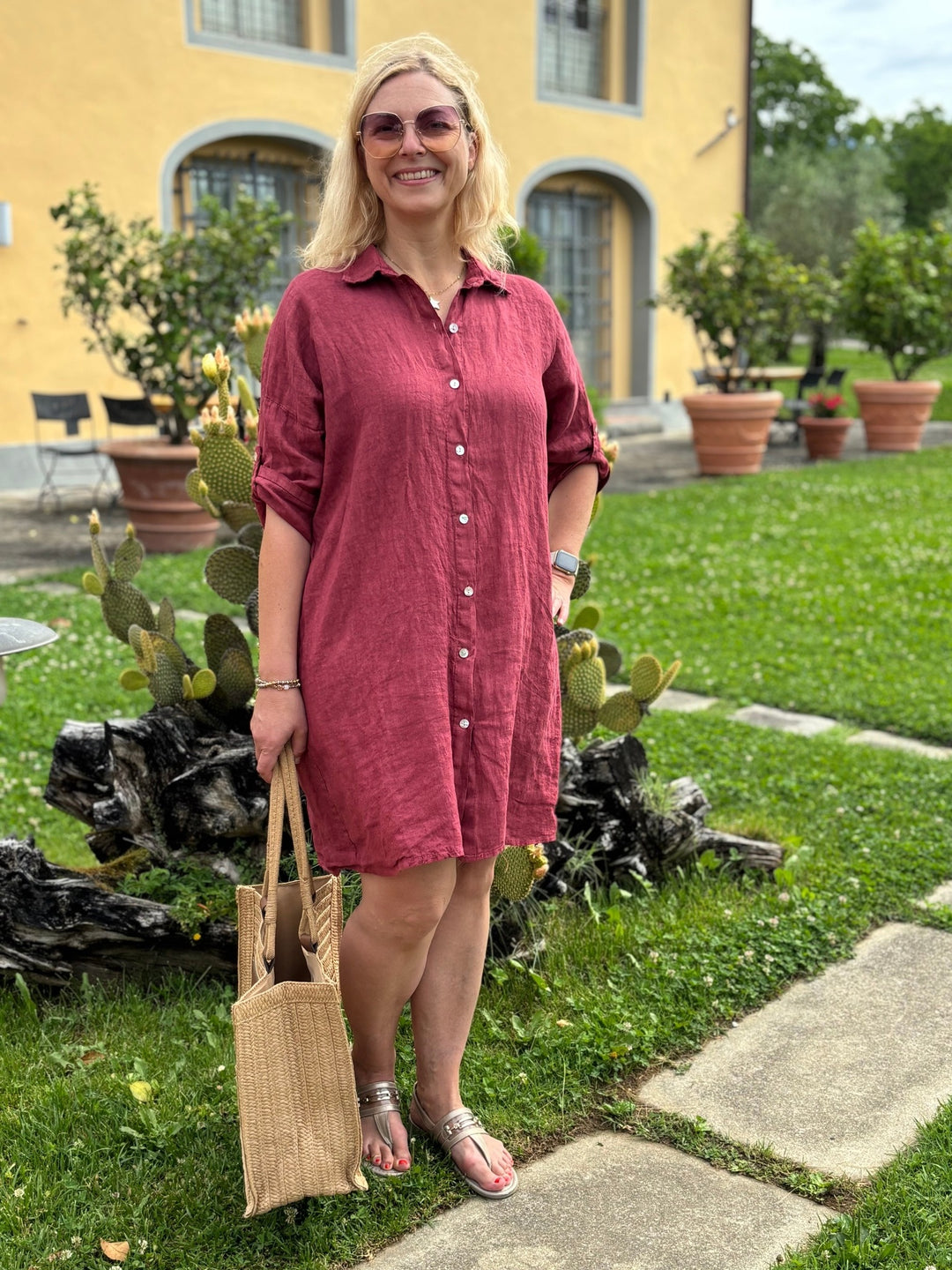 Leinen-Hemdblusenkleid, bordeaux von Bella Vita - Mode &amp; Lifestyle