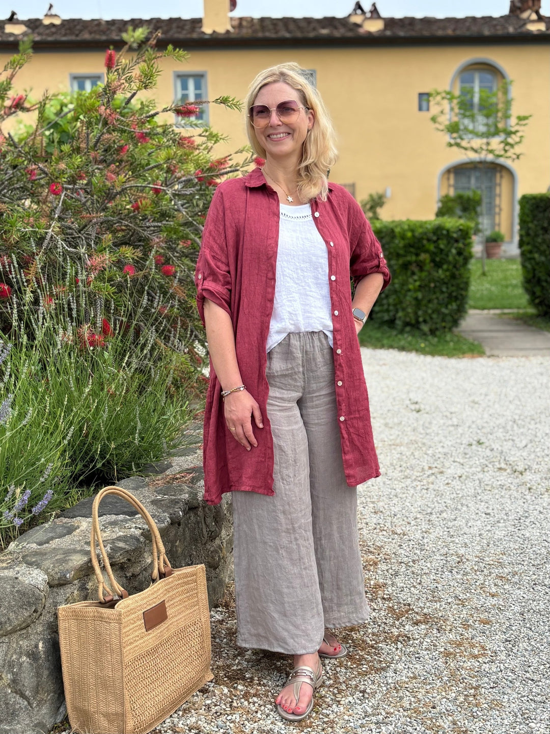 Leinen-Hemdblusenkleid, bordeaux von Bella Vita - Mode &amp; Lifestyle