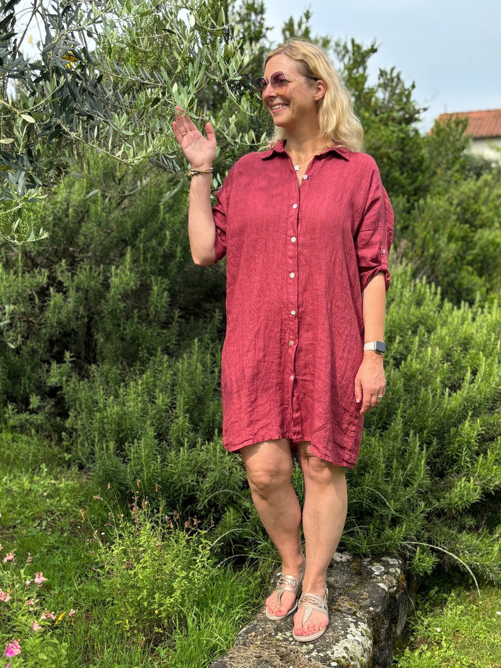 Leinen-Hemdblusenkleid, bordeaux von Bella Vita - Mode &amp; Lifestyle
