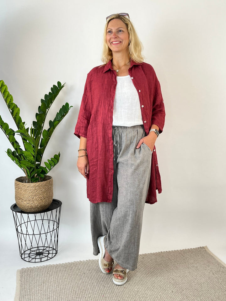 Leinen-Hemdblusenkleid, bordeaux von Bella Vita - Mode &amp; Lifestyle