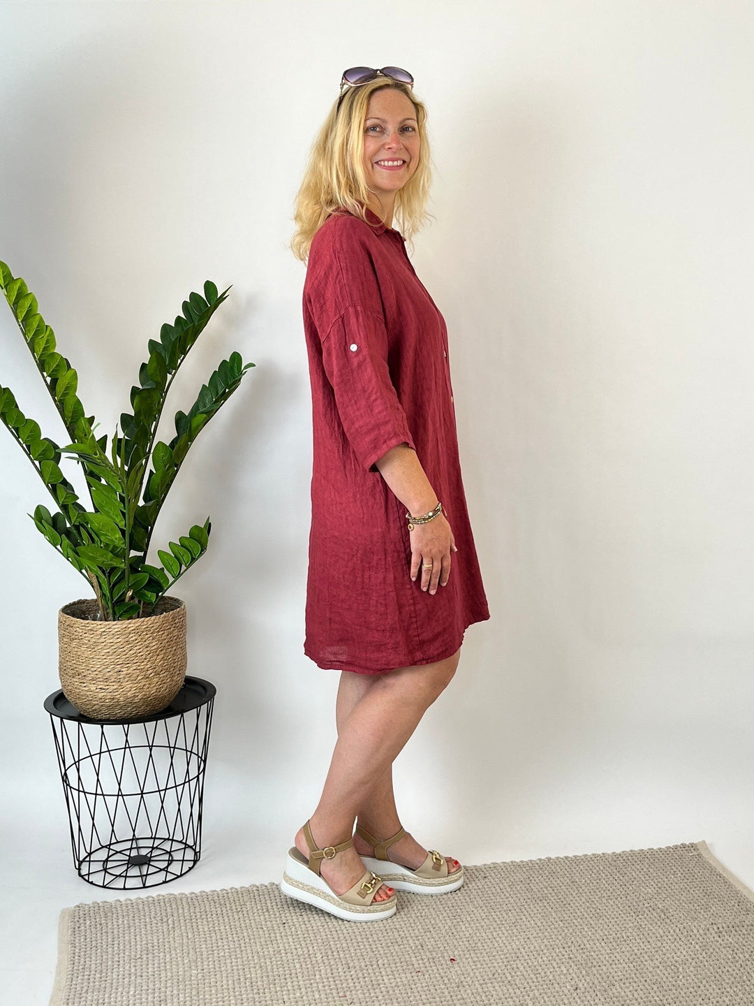 Leinen-Hemdblusenkleid, bordeaux von Bella Vita - Mode &amp; Lifestyle
