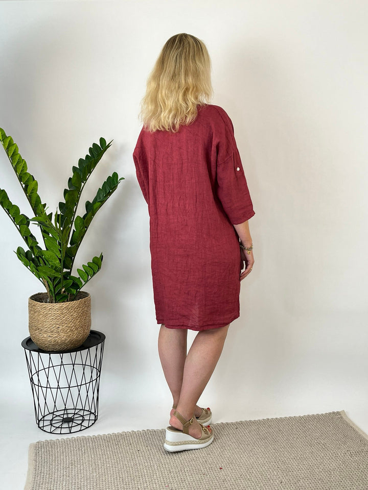 Leinen-Hemdblusenkleid, bordeaux von Bella Vita - Mode &amp; Lifestyle
