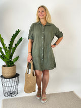 Leinen-Hemdblusenkleid, khaki von Bella Vita - Mode & Lifestyle