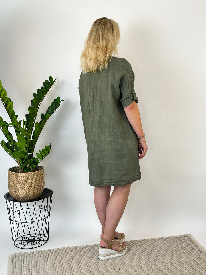 Leinen-Hemdblusenkleid, khaki von Bella Vita - Mode &amp; Lifestyle