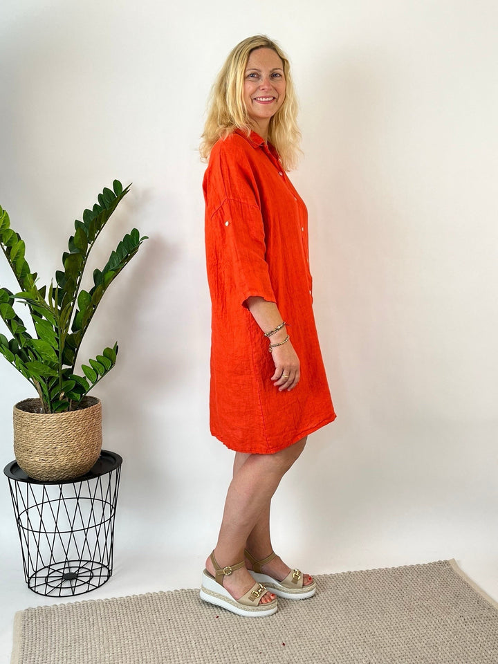 Leinen-Hemdblusenkleid, orange von Bella Vita - Mode &amp; Lifestyle