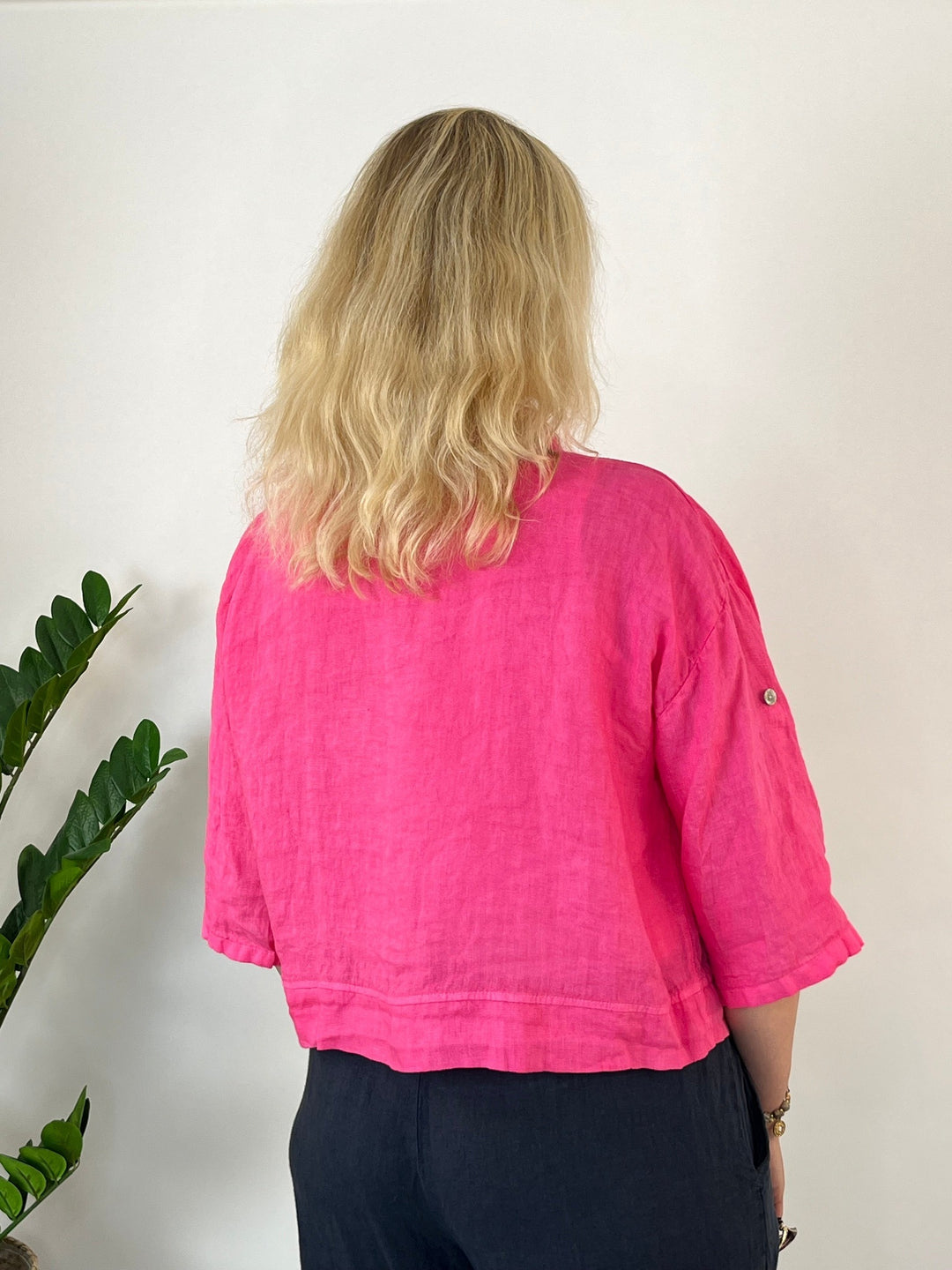 Leinen-Kurzjacke mit Armriegel, pink von Bella Vita - Mode &amp; Lifestyle