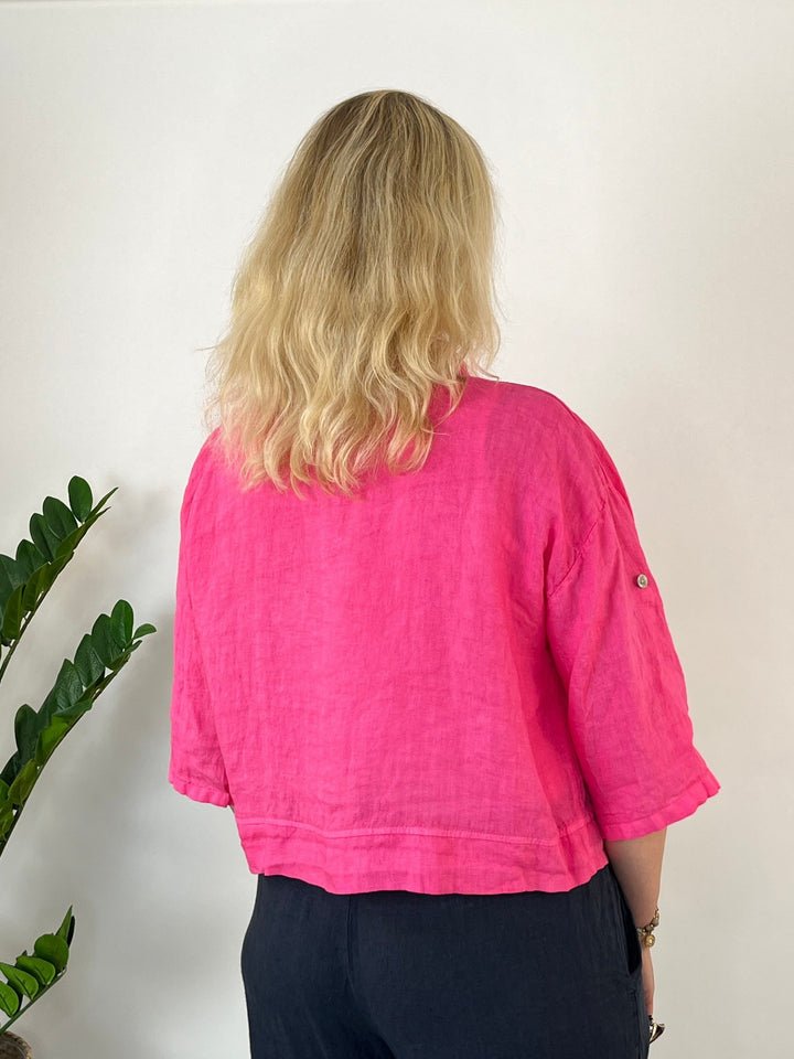 Leinen-Kurzjacke mit Armriegel, pink von Bella Vita - Mode &amp; Lifestyle