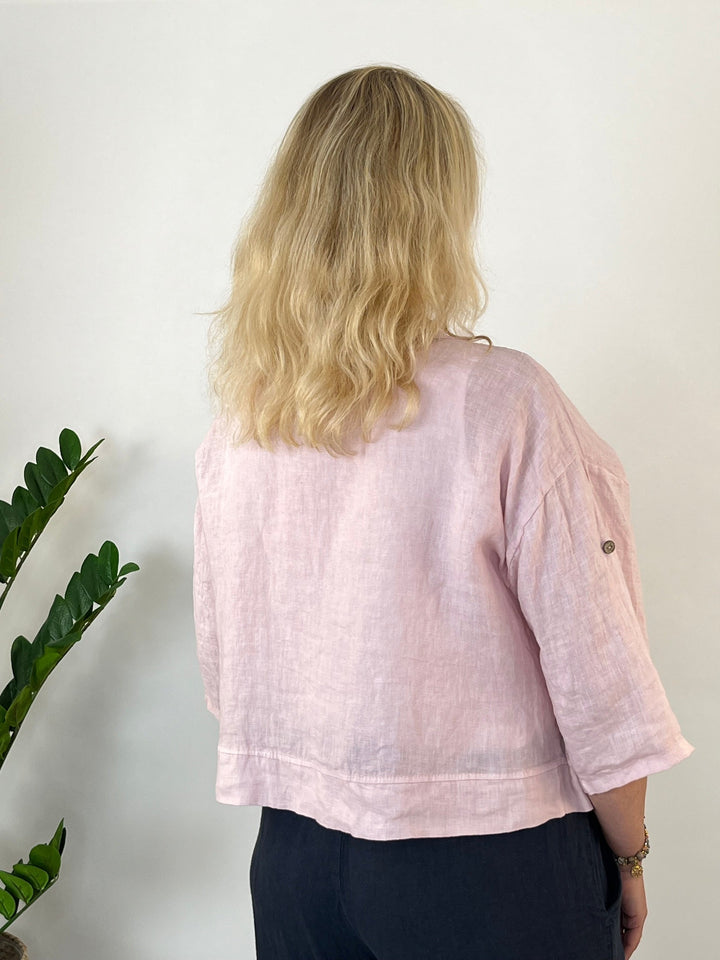 Leinen-Kurzjacke mit Armriegel, rosa von Bella Vita - Mode &amp; Lifestyle