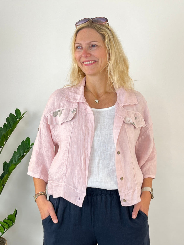 Leinen-Kurzjacke mit Armriegel, rosa von Bella Vita - Mode &amp; Lifestyle