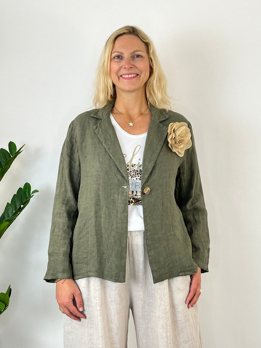 Leinenblazer "Easy Summer", khaki von Bella Vita - Mode &amp; Lifestyle