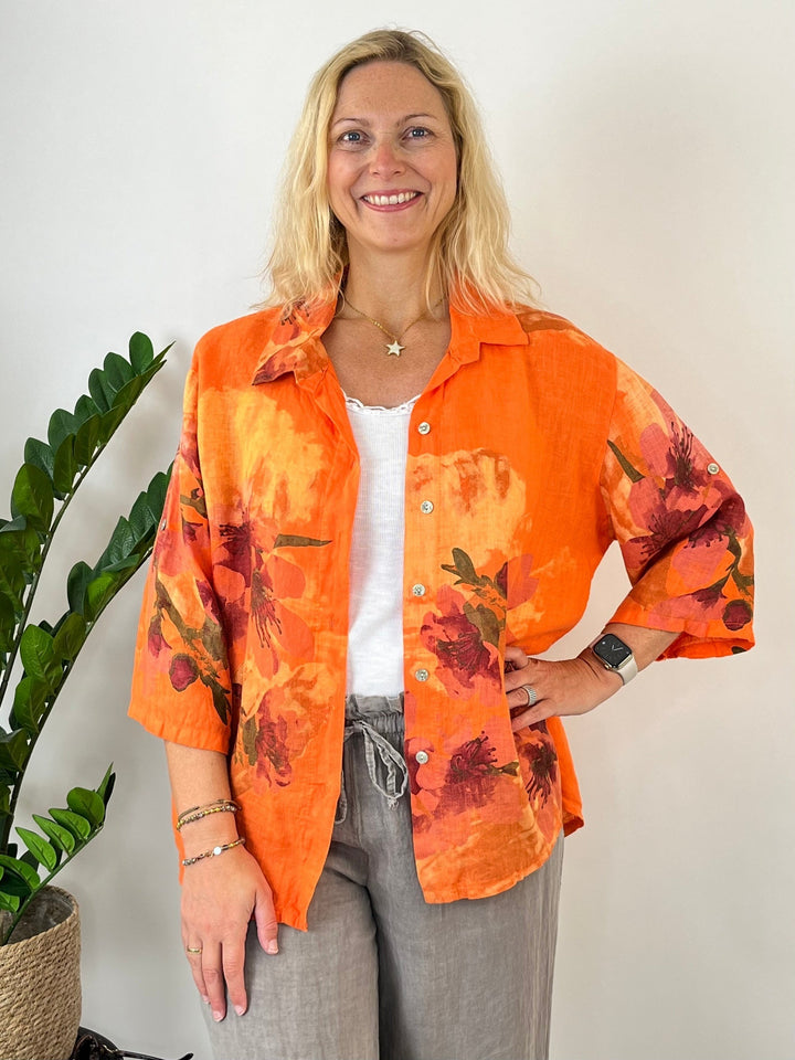 Leinenbluse "Floral Summer", orange von Bella Vita - Mode &amp; Lifestyle