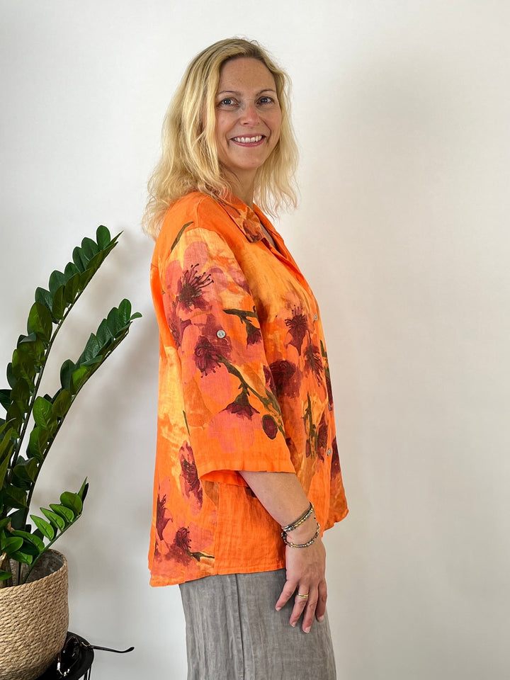 Leinenbluse "Floral Summer", orange von Bella Vita - Mode &amp; Lifestyle