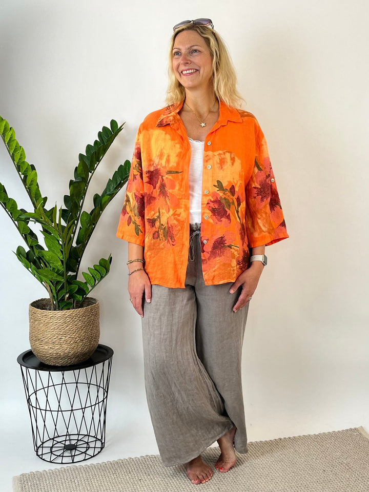 Leinenbluse "Floral Summer", orange von Bella Vita - Mode &amp; Lifestyle