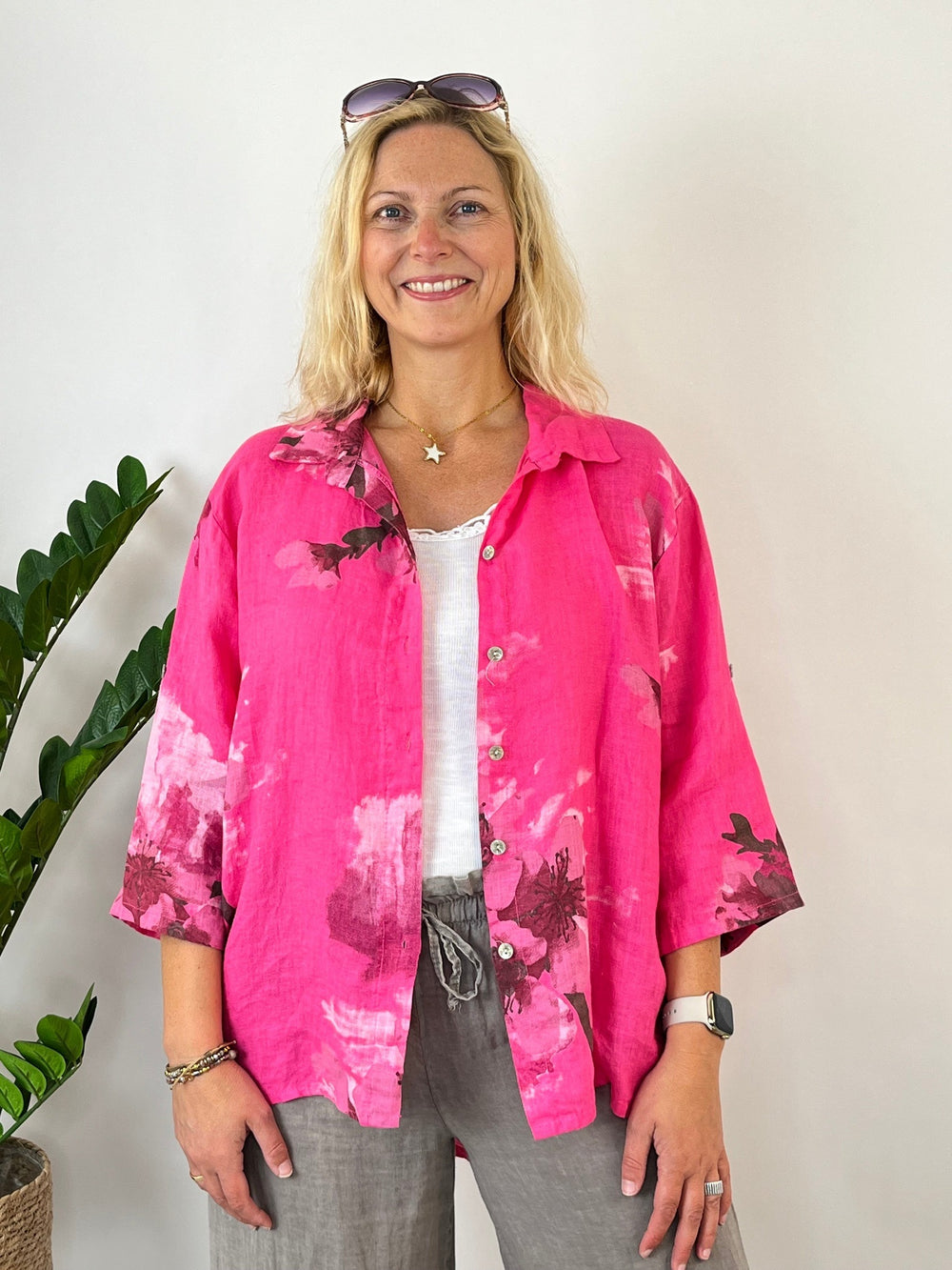 Leinenbluse "Floral Summer", pink von Bella Vita - Mode & Lifestyle