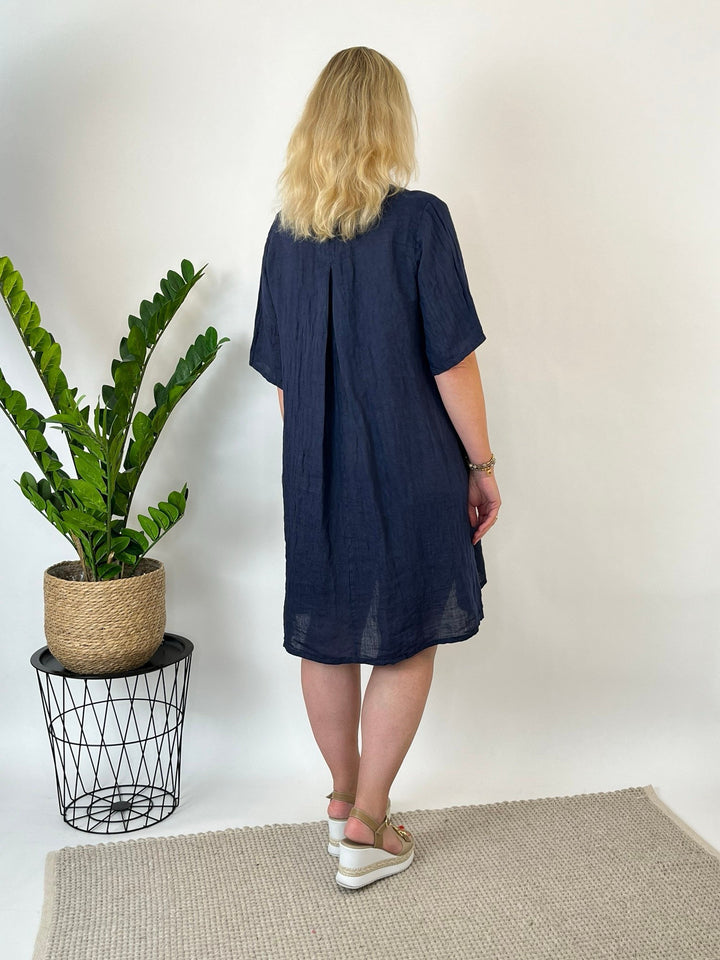 Leinenkleid mit V-Ausschnitt, marine von Bella Vita - Mode &amp; Lifestyle