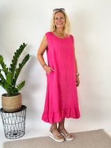 Leinenkleid mit Volantsaum, pink von Bella Vita - Mode & Lifestyle