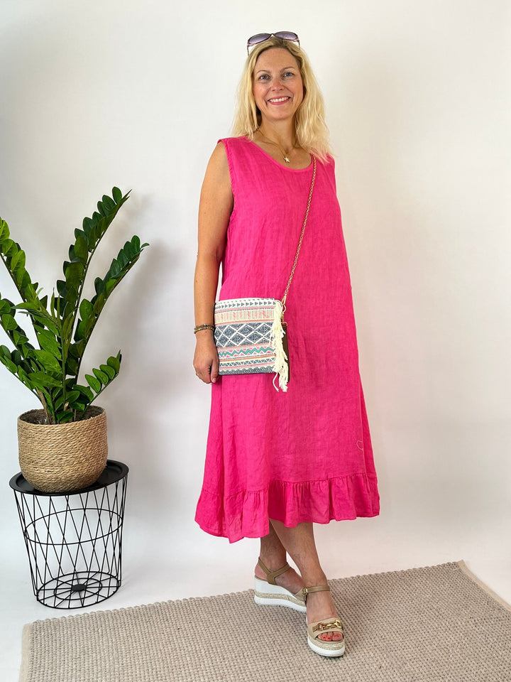 Leinenkleid mit Volantsaum, pink von Bella Vita - Mode &amp; Lifestyle