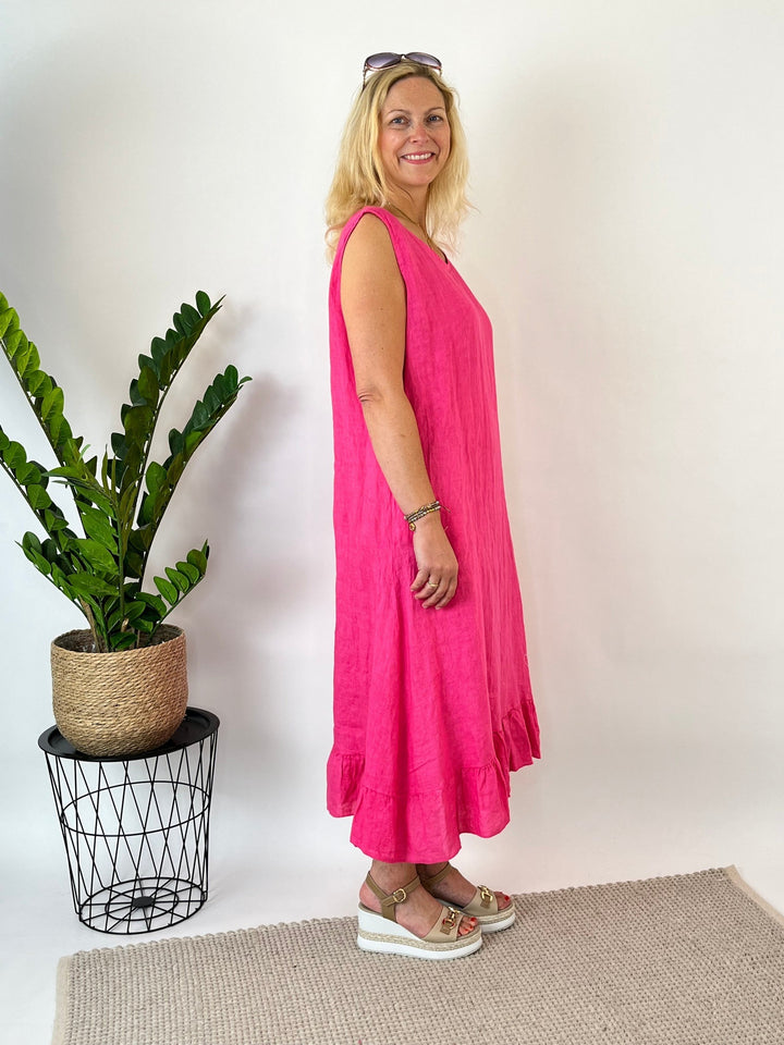 Leinenkleid mit Volantsaum, pink von Bella Vita - Mode &amp; Lifestyle