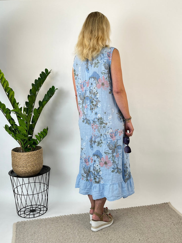 Leinenkleid mit floralem Print, hellblau von Bella Vita - Mode &amp; Lifestyle