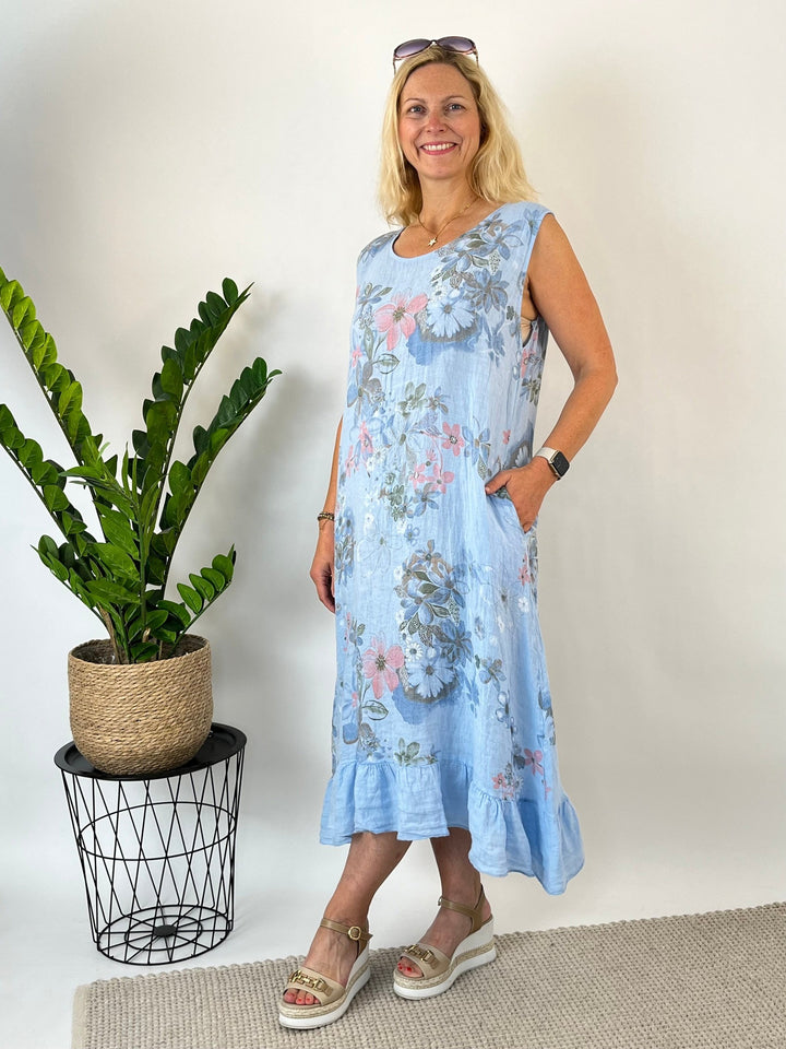 Leinenkleid mit floralem Print, hellblau von Bella Vita - Mode &amp; Lifestyle
