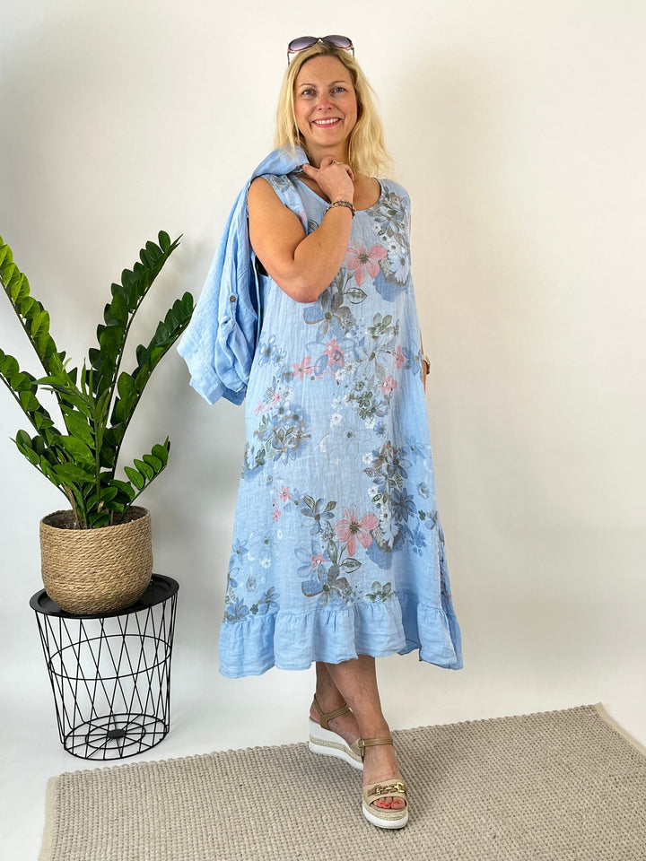 Leinenkleid mit floralem Print, hellblau von Bella Vita - Mode &amp; Lifestyle